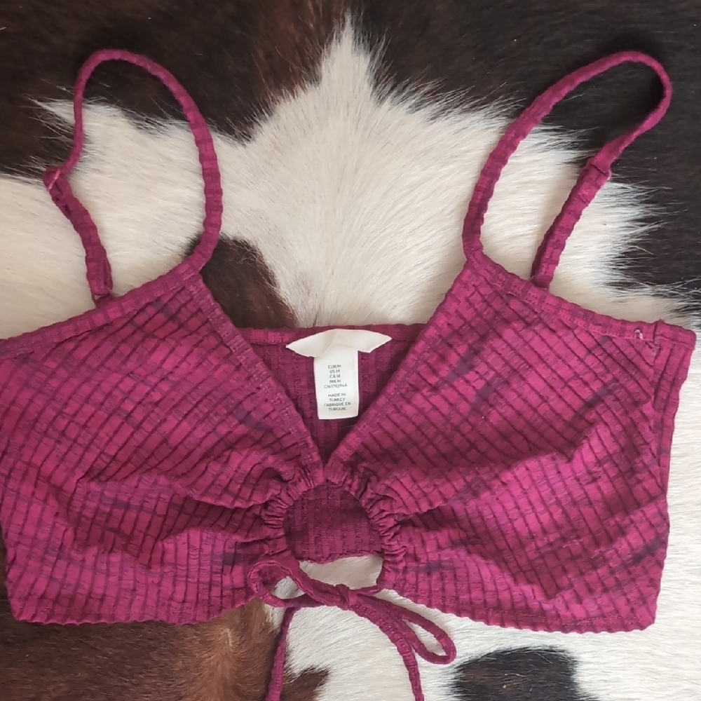 H&M Ribbed Burgundy Crop Top